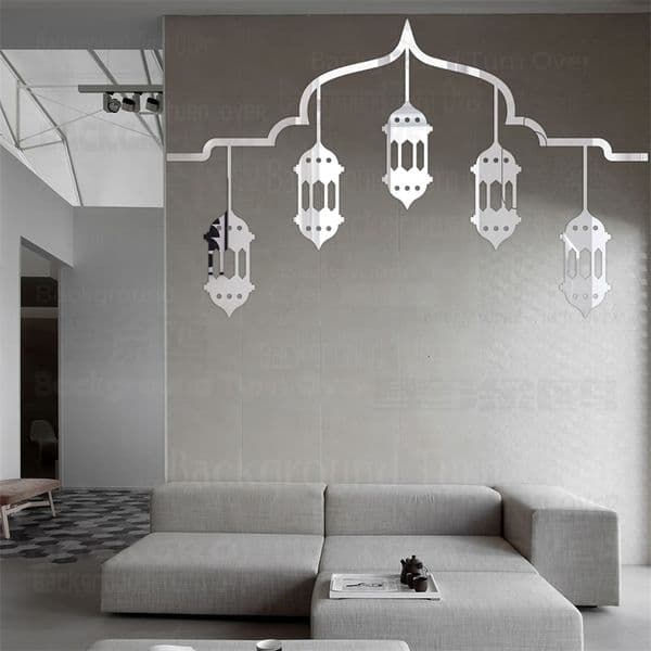 Mirror Stickers Room Decoration Sticker Living Bedroom Wall Eid Ramadan Kareem Islamic Arabic Muslin Moon Lantern Mubarak R196 210308