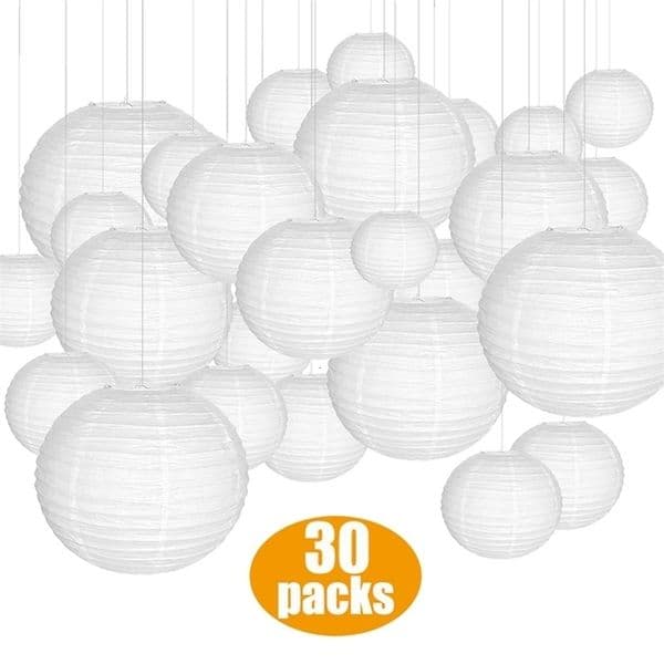 30pcsLot 412 Mix Size Chinese Paper Ball Lampion Hanging White Wedding Decoration Paper Lanterns Lampshade Party Decor 220527