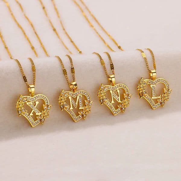 New Hollow Heart Flower 26 Initials Dia Necklace Collarbone Chain Initial Pendant