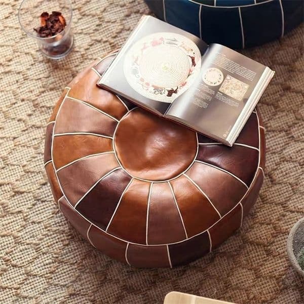 Decorative Moroccan Artificial Leather Pouf Craft Hassock Ottoman Footstool Round & Large 505035cm Unstuffed Cushion Pillow 201009