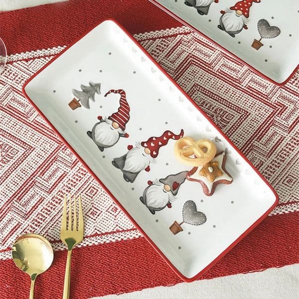 Rectangular Christmas Ceramic Dinner Plates Afternoon Tea Dessert Tray Relief Plate Western Tableware Gifts 241108