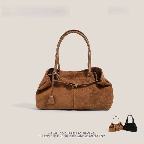 Autumn Winter Women's Suede Underarm Tote Large Capaci Commuter Bag Handbag Retro Trendy 2025 New Sle Soft Leather