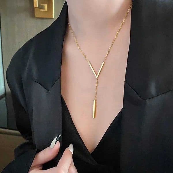 Simple Vshed Long Sexy Clavicle Necklace Gold Color Long Neck Chain Women Vertical Bar Pendant Necklace Party Jewelry Gifts W251008
