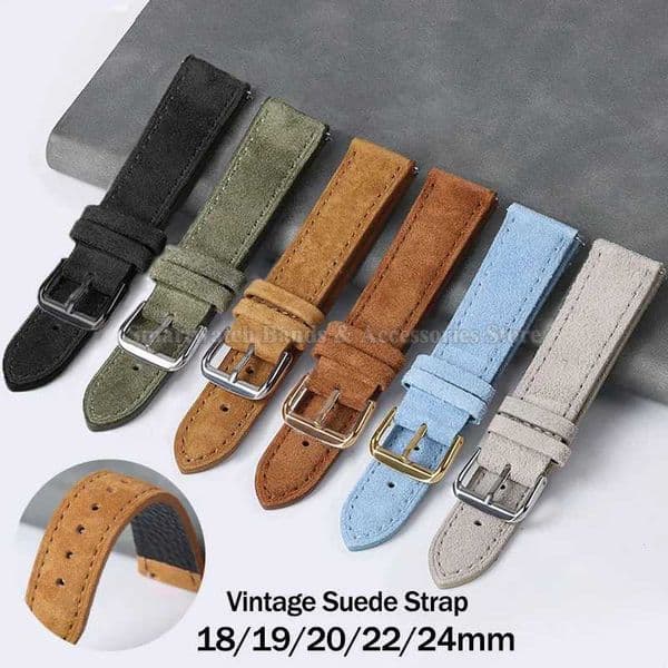 Vintage Suede Leather Watch Strap 18mm 19mm 20mm 22mm 24mm for Seiko for GT32 Handmade Stitching Quick Release BraceletXJ251009
