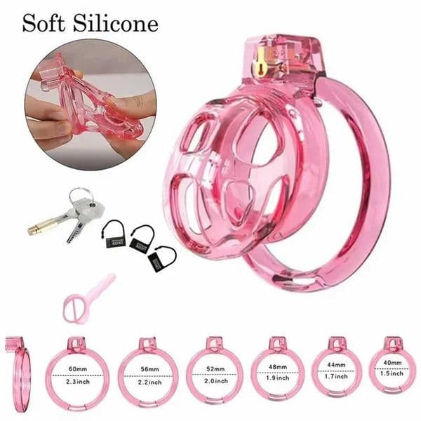 Super Soft Silicone Chastity Cage with 6 Size Base Rings Hidden Lower Body Device Comfortable Cock Cage for Adult Intimate Play