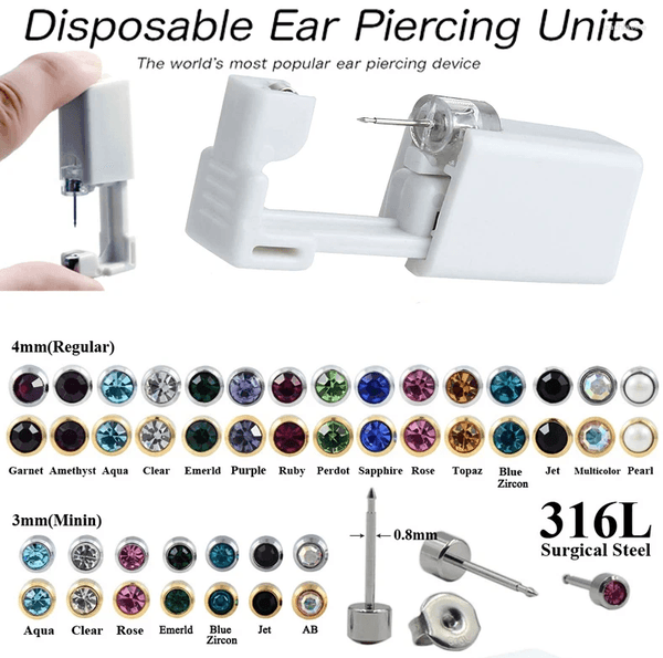 Stud Earrings 1PC Sterile Disposable No Pain Ear Piercer Device Cartilage Piercing Gun Tool Kit Unit Built In CZ Birthstone Earring