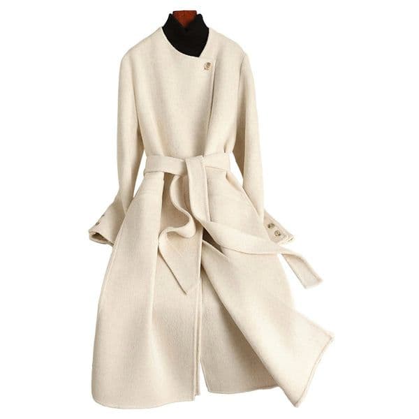 D5422 New autumn and winter double-faced wool coat, extended style, over-knee lace-up, slim fit, high-end feel
