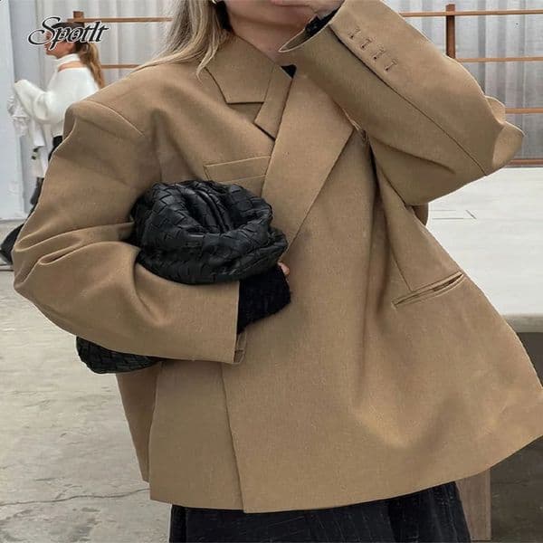 Elegant and chic lapel hidden deduction style suit jacket for women loose long sleeved elegant office casual womens high street 240830wtt