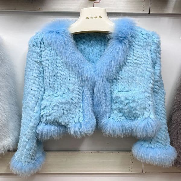 Natural Rabbit Fur Coat Knitted Womens Genuine Fox Leather Jacket y Clothing 240824wtt
