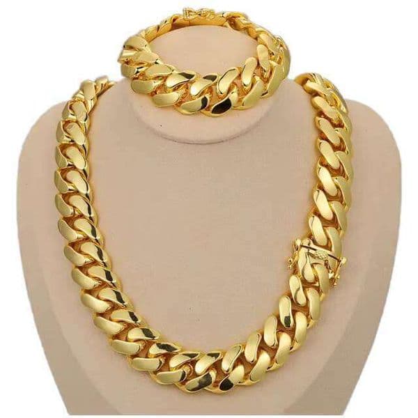 Cadena Cuba Hip-Hop Jewelry 14K Gold-Plated Solid Miami Cuban Men's Chain Necklace