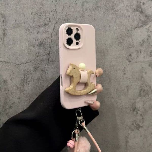 Designer for iPhone Pro Max Case with Wooden Horse Grip Kickstand Leather Touch Comfortable Handcrafted Cover for iPhone Phone Case Apple Iphon 17 Pro Max 16 15 14 13