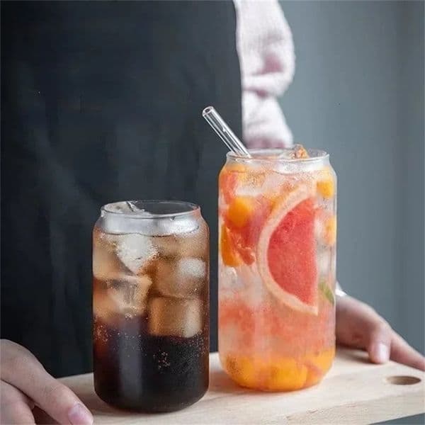 360500ml Glass Cup Reusable Straw Coke Transparent Water Juice Beer Can Milk Coffee Mug Drinkware Kitchen Accessories 241226q