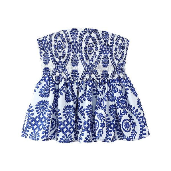Printed Floral Crop Top Shirred Bust Strapless Camis Ruffle Bottom Womens Summer Clothing 250226wtt