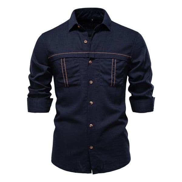 2025 Spring Summer New Men's Casual Shirt European Size Designer Shirt Designer Hoodie Solid Color Pocket Decoration Long Sleeve Shirt
