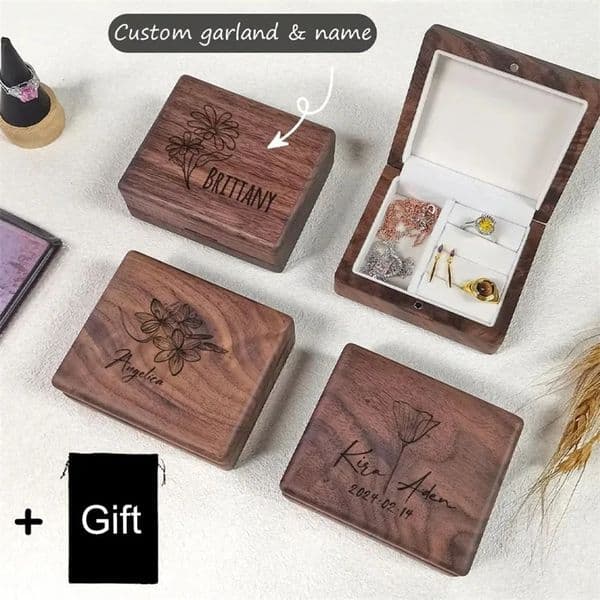 1PCS Free Custom Walnut Wood Necklace Storage Box Holder Jewelry Display Package Personalized Wedding Supplies 250603wtt