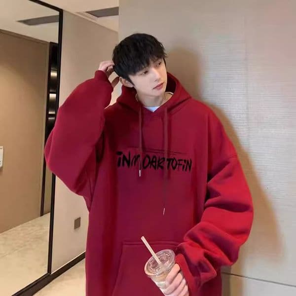 Burgundy Heavyweight Designer Shirt Hooded Sweatshirt Oversize High Street Men's American Retro West Designer Hoodie Coast Hip Hop Couple Jacket