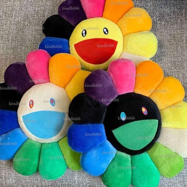 60cm Sunflower Pillow Japanese Rainbow Daisy Plush Toy Baby Children's Floor Game Cushion Sofa Home Car Pillow