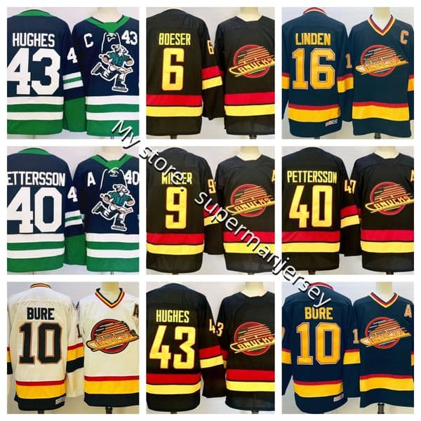 Elias Pettersson 40 Quinn Hughes 43 Brock Boeser 6 J.T. Miller 9 LINDEN 16 BURE 10 Hockey jersey S-3XL Vancouvers Canuckss 2025-26 New