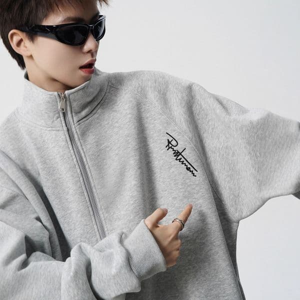 Designer Hoodie Style Gray Cardigan Sweatshirt Men's Autumn National Trend Embroidery Designer Shirt Versatile Couple Jacket Retro Casual Stand Collar Jacket