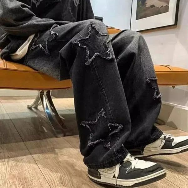 Fashion Stars y Brown Men Jeans Pants Y2K Clothes Straight Hip Hop Cotton Trousers Pantalon Homme 250923BJ