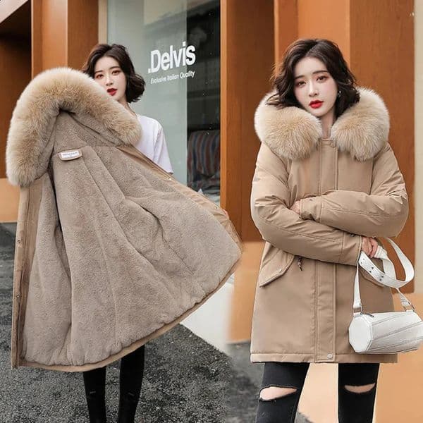 Winter womens Parka Fashion long coat with wool lining hooded sweatshirt Parkas winter jacket ultrathin fur collar and warm chiffon 240823wtt