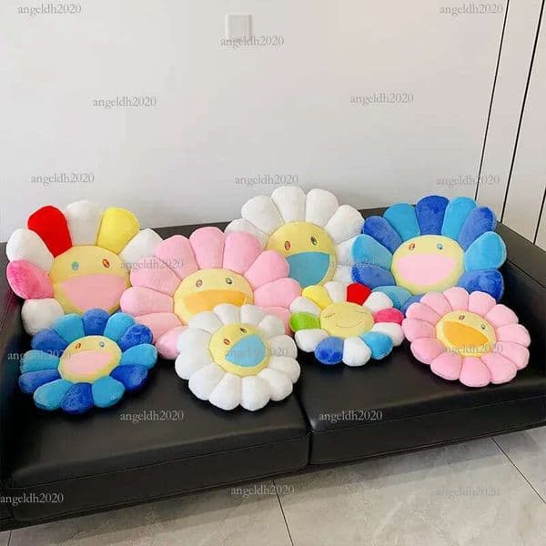 60cm Sunflower Pillow Japanese Rainbow Daisy Plush Toy Baby Children's Floor Game Cushion Sofa Home Car Pillow
