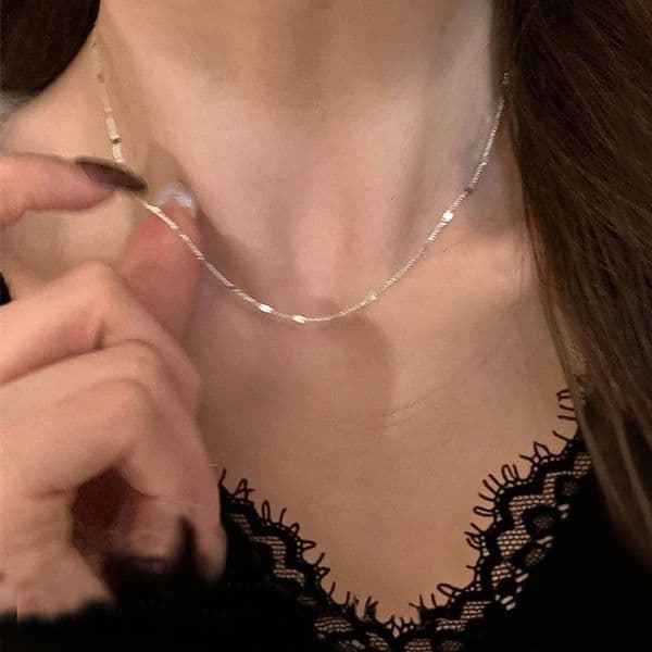 Korean Ins Style Sparkling Necklace Emed Thin Stacking Minimalist Clavicle Chain
