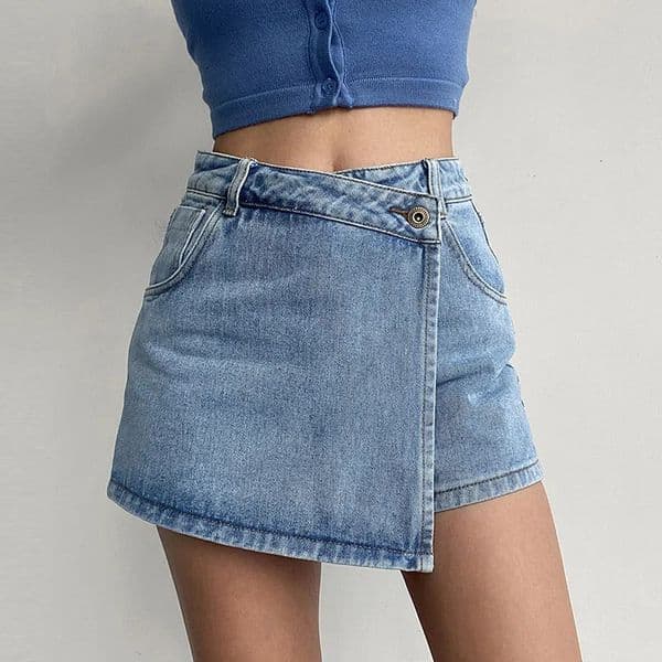 Irregular Denim Skirt for Women Slim Highwaisted Aline Jeans Shorts Fashion Vintage Streetwear Y2k Clothing Female 250922
