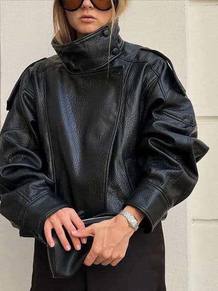 HH Autumn Faux Leather Jacket For Women Casual Solid Long Sleeve Zipper Pu Coats Fashion Female Streetwear 251009