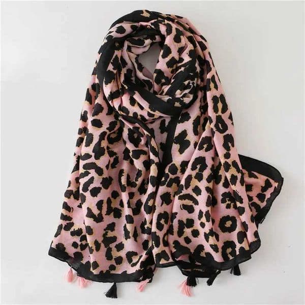 New Fashion Brand ly Pink Sexy Leopard Dot Tassel Viscose Shl Scarf La High Quty Stole Bufandas Muslim Hijab W251010