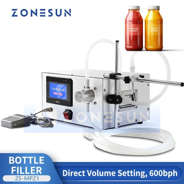 ZONESUN Semi Automatic Bottle Filling Machine Liquid Water Juice Drinks Olive Oil Magnetic Pump Jar Packaging Production ZS-MPZ1