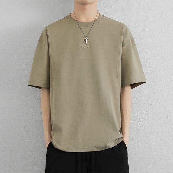 Cool Ice Silk Cotton Solid Color Short Sleeve T-shirt Designer Hoodie Men's Loose Half Designer Shirt Sleeve Tee 2025 Summer New Drop Shoulder Top