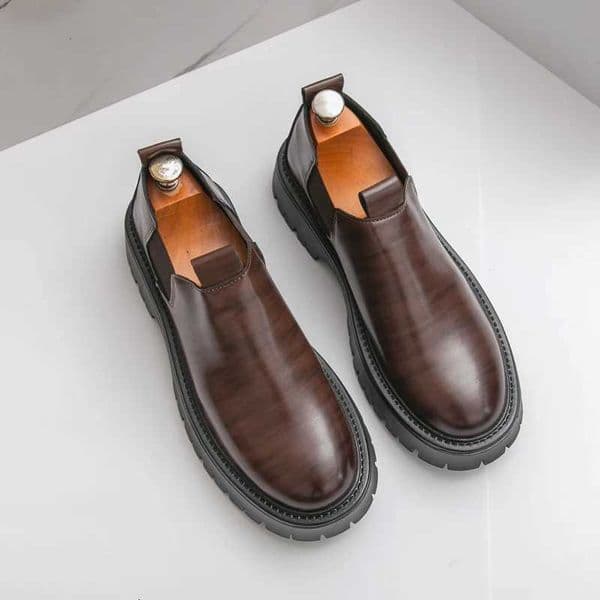 High Quality Thick Soled Leather Shoes Male Trend Mens Dress Shoes Formal Leather Platform Loafers Shoes For ManXJ251010