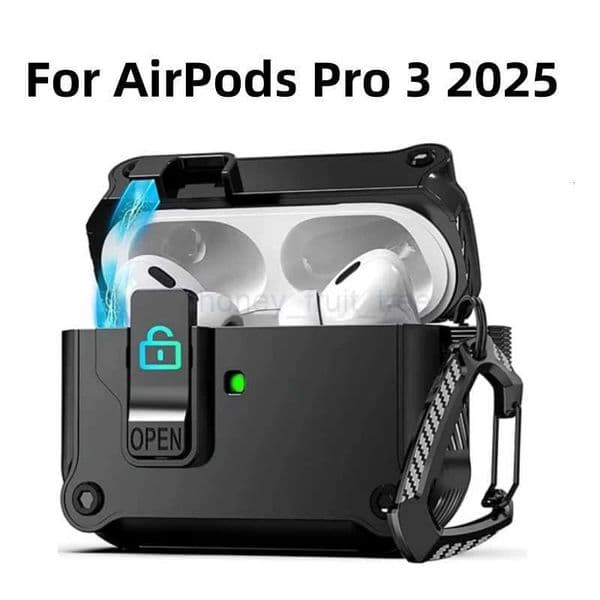 Security Lock Cover for AirPods Pro 3 2025 Case for AirPods Pro3 Pro 3rd Gen 2025 Cases Shockproof PC Headphone Fundas With Hook T251010