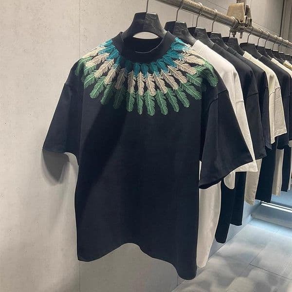 American Style National Trend Loose Casual 2025 Summer Designer Shirt Embroidered Round Neck Short Sleeve Designer Hoodie T-shirt Unisex Loose Trendy Brand Plus