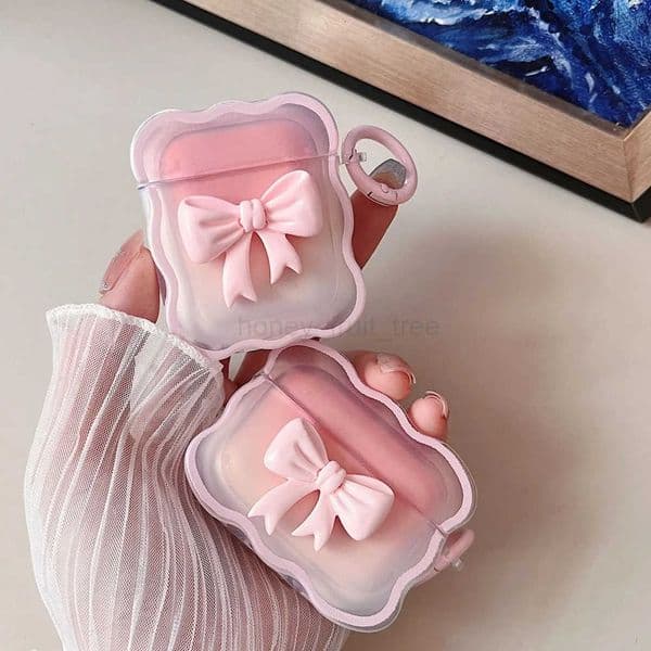 3D Bow Wave Earphone Case for AirPods 1 2 Case Pink Floral Girls Cover for AirPods Pro Wireless Box With Keychain T251010
