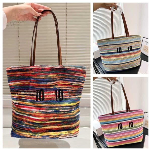 Summer Luxury Bag Good Famous Rainbow Stripe Embroidery Straw Bag Raffia Straw Tote Bag Shoulder Bag Foldable Beach Vacation Bag Bohemian Style 2025 Hot Items