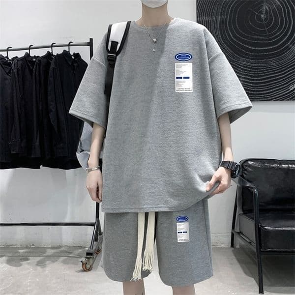 Men's Tracksuits White Tracksuit Men's T-Shirt Shorts 2-Piece Set Korean of Harajuku High Street Clothing Creative Pattern Men's Short Suit 230425CJ