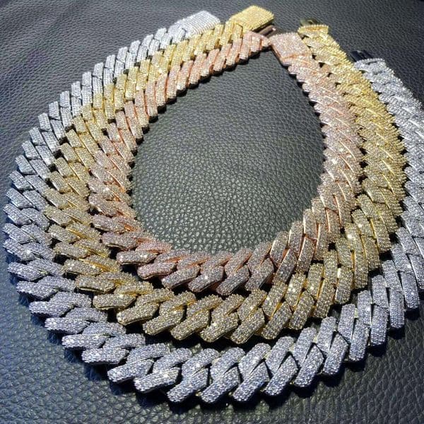 20mm 18mm 26mm 3 Row Link Chain Gold Plated Brass CZ Dia Iced Out Cuban Necklace for Men
