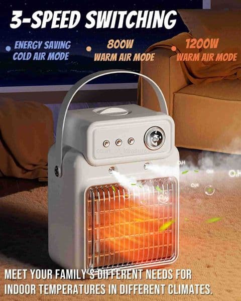 3 in 1 Electric Space Heater Cooling Fan Heater Fan Humidifier 1200W Portable Heater timed Overheat Protection Desk Heaters M251010