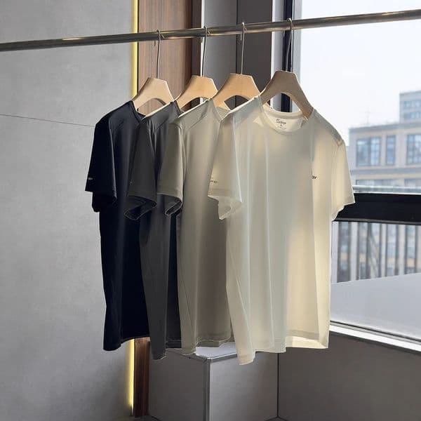 German Style Outdoor Line. Tech Ice Ammonia Fiber Texture Men's Cool Designer Shirt Breathable Stretch Designer Hoodie Ice Silk Sports Short Sleeve T-shirt