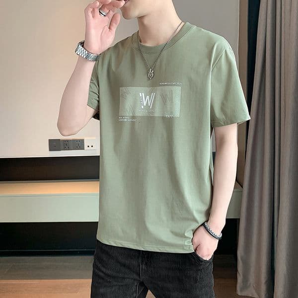 Designer Hoodie Men's Short Sleeve T-shirt Designer Shirt Summer Trend Loose Thin Ice Silk Half Sleeve Trendy Brand Simple Green Men's Sports Clothing