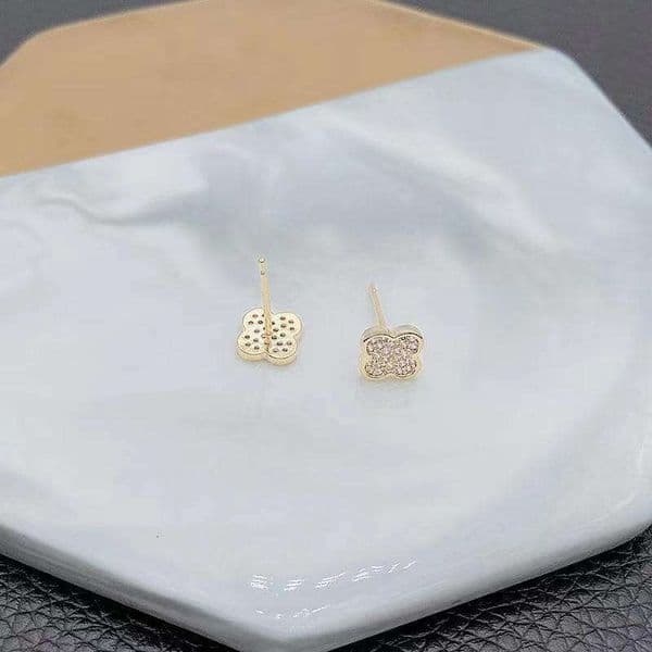 Simple Elegant Four-Leaf Clover Tassel Internet Celebrity Same Style Versatile Small Exquisite Earrings for Women Full Dia