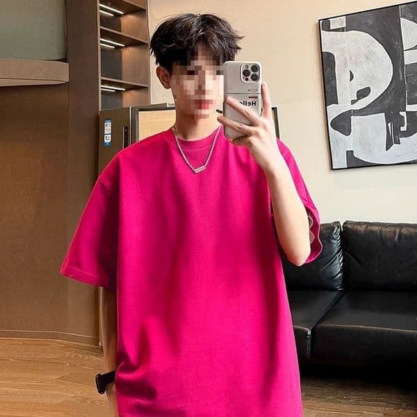 300g Heavy Dragon Fruit Color Designer Hoodie T-shirt Summer Pure Small Neckline Short Designer Shirt Sleeve Oversize American Style Couple Three-quarter Sleeve