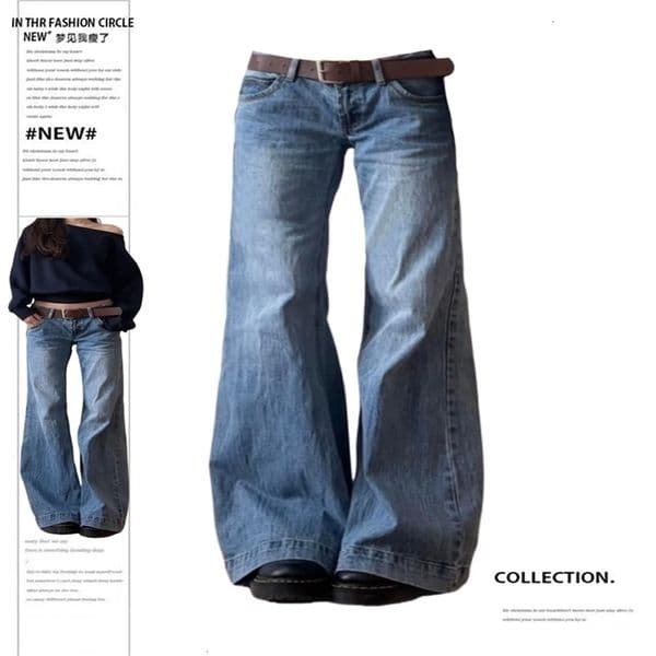 Autumn Winter Women Vintage Old Money Baggy Flare Jean Japanese Y2K Streetwear Denim Pants Grunge BellBottom High Street Korean 251009