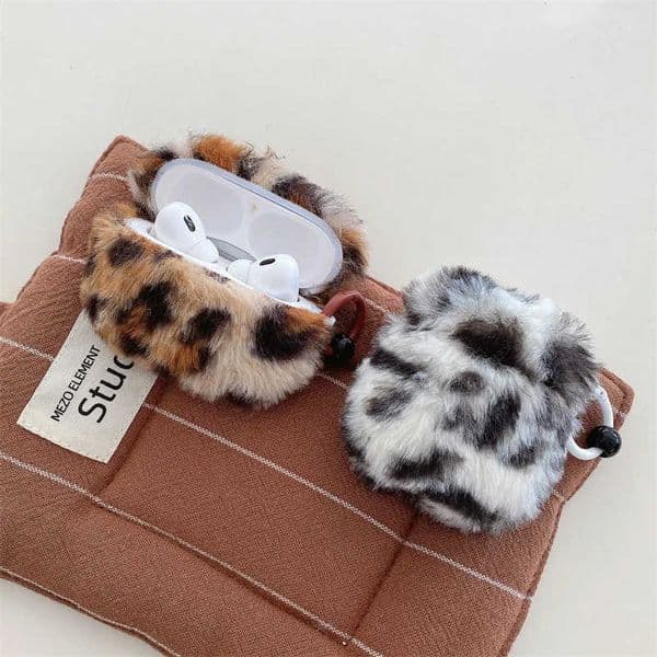 Cute Pink Leopard Plush Protective Shockproof Earphone TPU Cover For Airpods 4 CaseAirpods Pro 2 Case Girls Women Lovers T251010