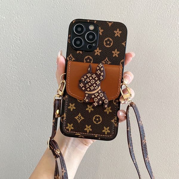 The calico Bulldog coin wallet phone case is suitable for iphones and can be carried with a strap