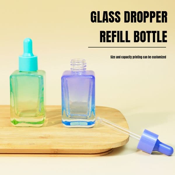 50ml Glass Dropper Essential Oil Bottle Refillable Cosmetic Serum Container Gradient Colored Pipette Bottle Custom Logo Available