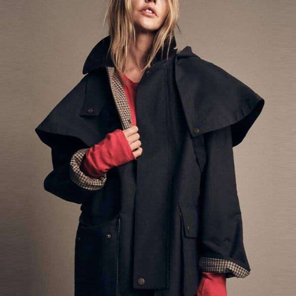 Designer Clothing 2025 Women's Casual Cloak Short Jacket Navy Blue Fashion Design Sense Style Detachable Hat Coat 2025 New Lady Autumn Streetwear