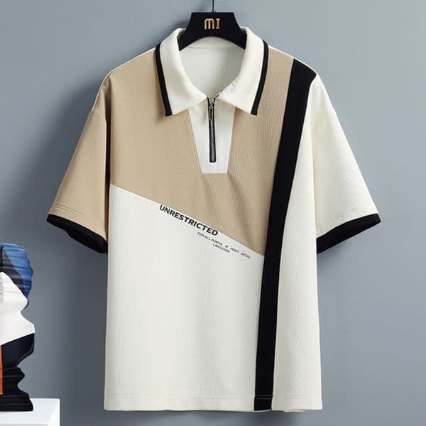 Half-zip Polo Shirt Men Short Sleeve Summer Ice Silk Quick-dry Turn-down Collar T-shirt Men Trendy Designer Shirt Brand Color-block Youth Designer Hoodie Tee Shirt
